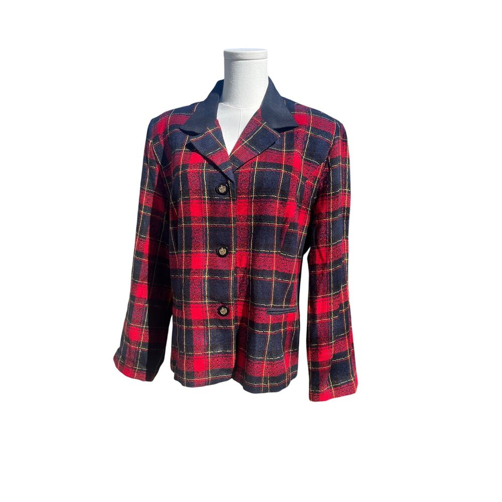 Vintage Kathie Lee Collection Red Plaid Button Up Blazer 90s Vintage Size 16